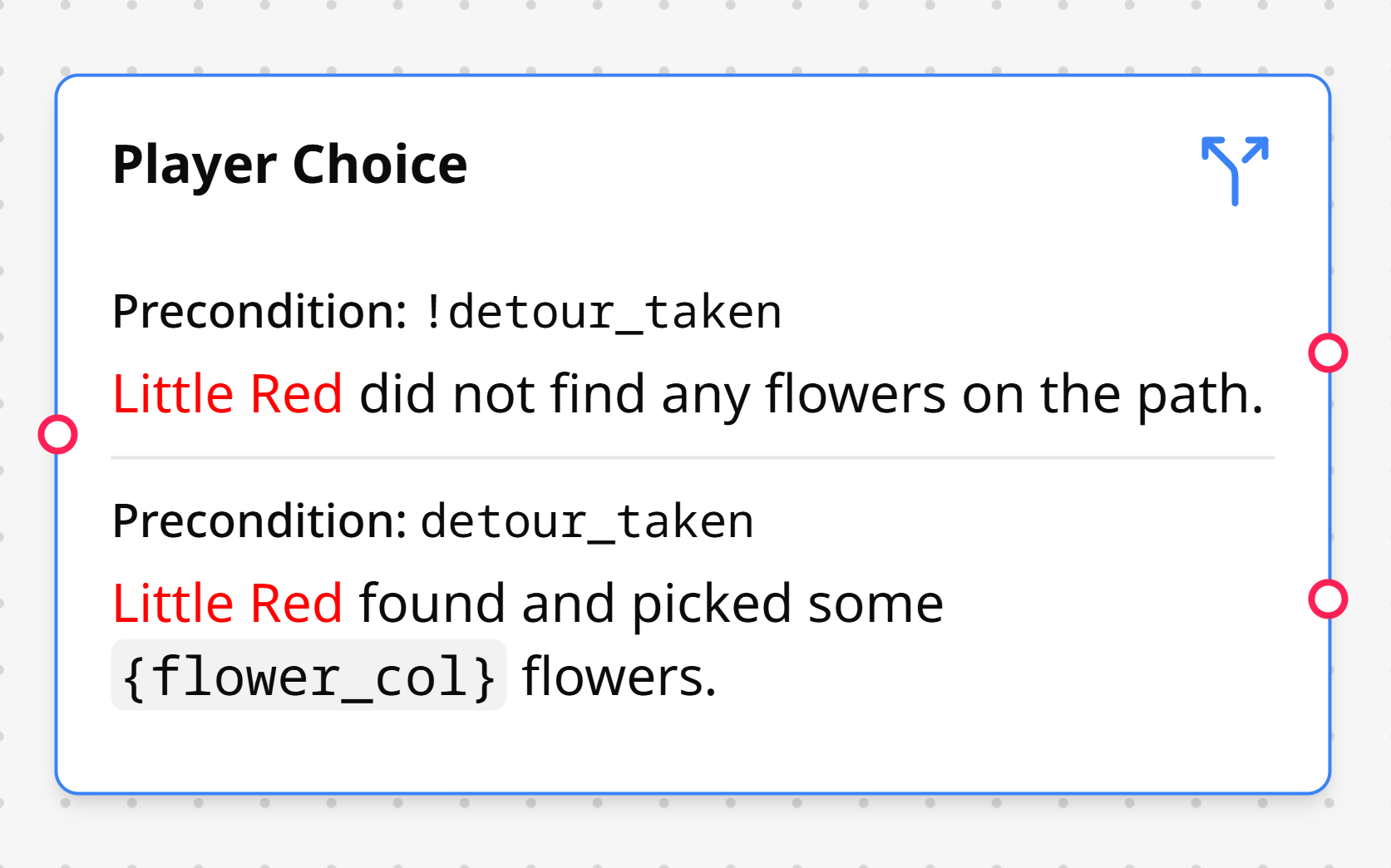 Screenshot of Player Choice Node